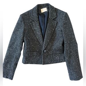 Vintage Pendleton Cropped Wool Blazer Jacket Size 6 Black White Textured